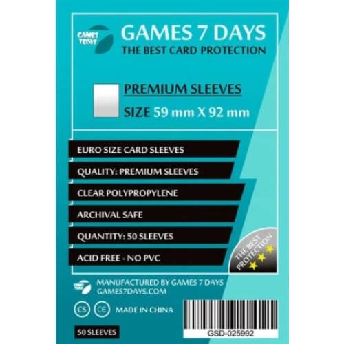 Протекторы Games7Days  (59 x 92 мм) Premium Euro Size (50 шт)