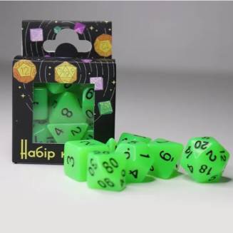 Набор кубиков зеленый Светящиеся в темноте (Glow in The Dark 7 Dice Set Light Green)