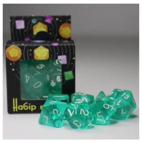 Набір кубиків прозорий аква (Transparent 7 Dice Set Aqua)
